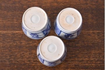 江戸期　古伊万里　水仙文染付　蕎麦猪口3客セット(和食器)(R-051910)