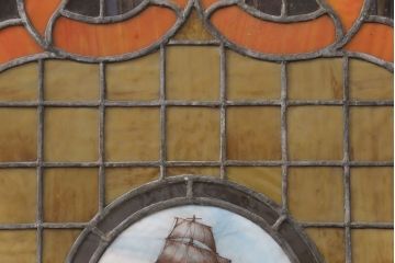 海外ヴィンテージ　大型練習帆船TOVARISTSCH(タヴァリシチ)　おしゃれなディスプレイとしてもおすすめのステンドグラス(ディスプレイ、窓、明り取り、ビンテージ)(R-051916)