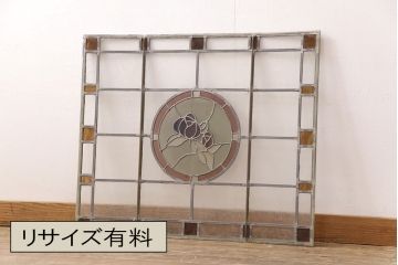 和製ヴィンテージ　ノスタルジックな雰囲気漂うステンドグラス(ディスプレイ、窓、明り取り、ビンテージ)(R-051917)
