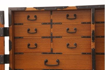 最高級　超レア　博物館クラス!!　飛騨高山　内部まで総春慶塗りが施された総桐二段重ね帳場箪笥(収納箪笥、時代箪笥、和タンス、桐箪笥、桐たんす)(R-051922)