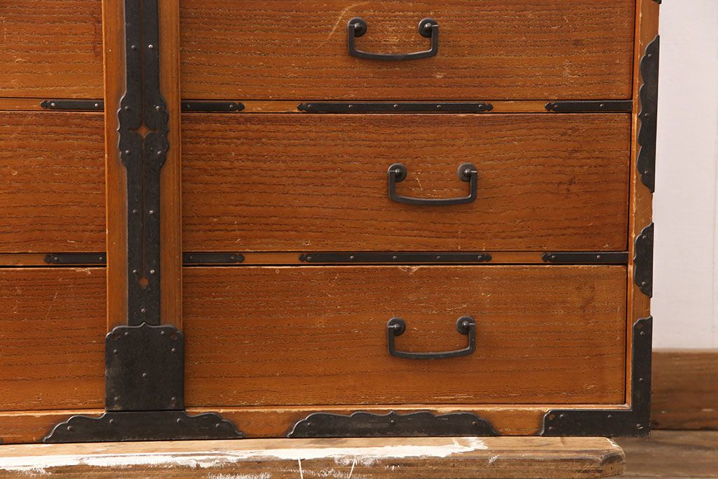 最高級　超レア　博物館クラス!!　飛騨高山　内部まで総春慶塗りが施された総桐二段重ね帳場箪笥(収納箪笥、時代箪笥、和タンス、桐箪笥、桐たんす)(R-051922)