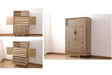 中古　中沢和夫作　桐材に桑材のラインがアクセントになった上品な加茂総桐箪笥(胴丸、総桐たんす、総桐箪笥、衣装箪笥、着物箪笥、和タンス)(R-051925)