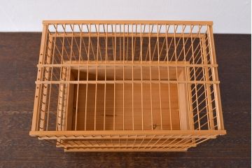 古い　竹製鳥籠　外箱付(時代鳥かご)(R-051932)
