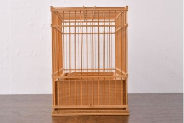 古い　竹製鳥籠　外箱付(時代鳥かご)(R-051932)