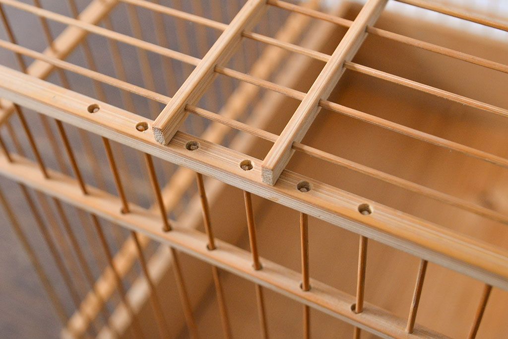 古い　竹製鳥籠　外箱付(時代鳥かご)(R-051932)