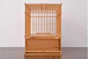 古い　竹製鳥籠　外箱付(時代鳥かご)(R-051932)