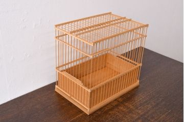 古い　竹製鳥籠　外箱付(時代鳥かご)(R-051932)
