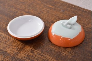 人間国宝　井上萬二　彩釉柿香合　共箱　茶道具(R-051933)