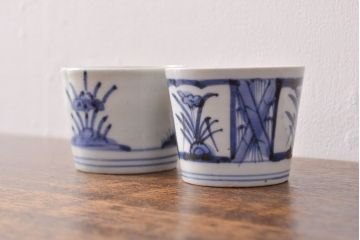 江戸期　古伊万里　水仙文染付　蕎麦猪口2客セット(和食器)(R-051942)