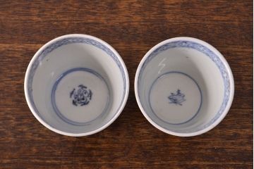 江戸期　古伊万里　水仙文染付　蕎麦猪口2客セット(和食器)(R-051942)