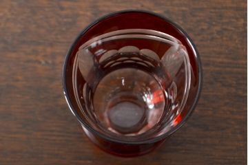 昭和初期　古い赤切子グラス　6客セット(カットガラス)(R-051943)