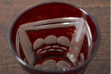 昭和初期　古い赤切子グラス　6客セット(カットガラス)(R-051943)