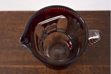 昭和初期　古い赤切子　ピッチャー(カットガラス、水差し)(R-051944)