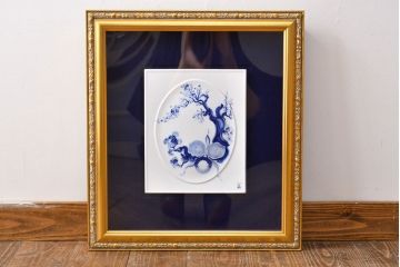 Meissen　マイセン　ブルーオーキッド　プラーク(陶板画)　額装(R-051947)