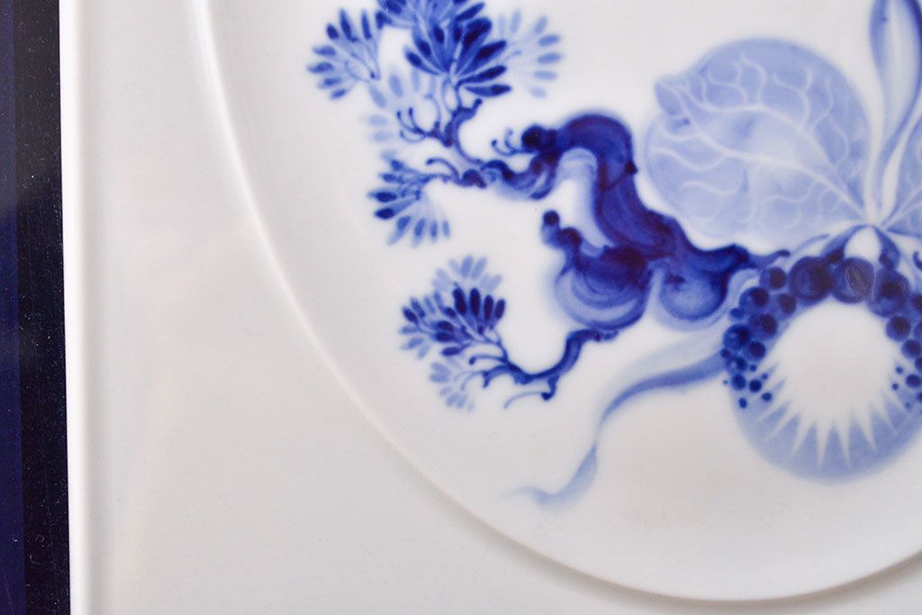 Meissen　マイセン　ブルーオーキッド　プラーク(陶板画)　額装(R-051947)