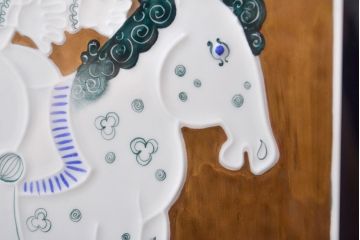 Meissen　マイセン　サンチョパンサ　プラーク(陶板画)　額装　(ドンキホーテ)(R-051948)