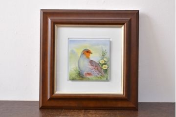 Meissen　マイセン　花鳥絵　プラーク(陶板画)　額装(R-051949)