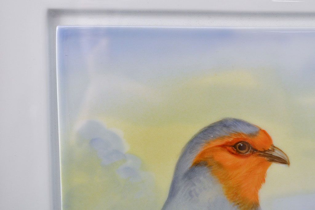 Meissen　マイセン　花鳥絵　プラーク(陶板画)　額装(R-051949)