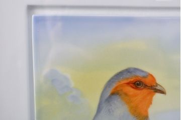 Meissen　マイセン　花鳥絵　プラーク(陶板画)　額装(R-051949)