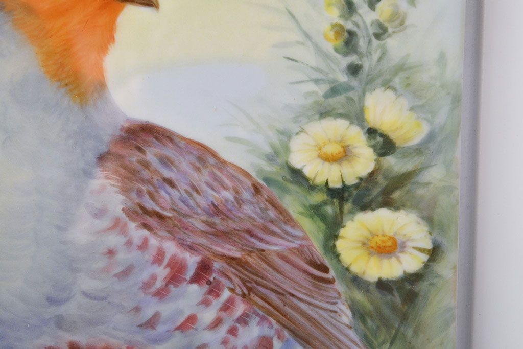 Meissen　マイセン　花鳥絵　プラーク(陶板画)　額装(R-051949)