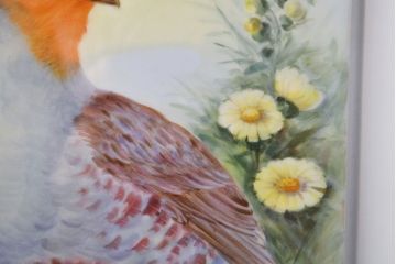 Meissen　マイセン　花鳥絵　プラーク(陶板画)　額装(R-051949)