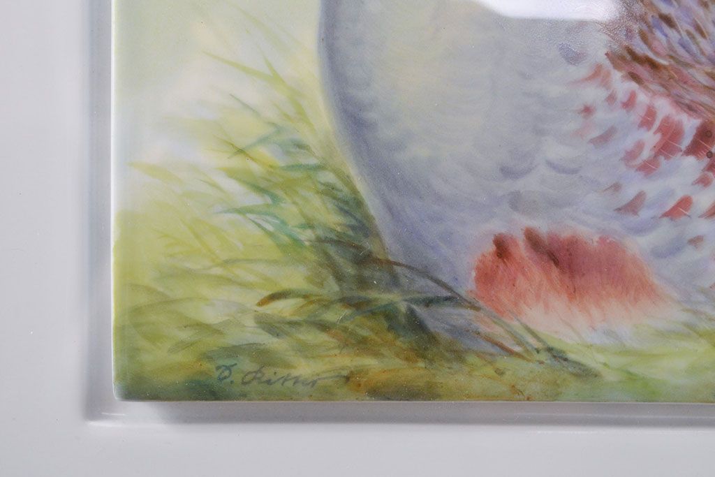 Meissen　マイセン　花鳥絵　プラーク(陶板画)　額装(R-051949)