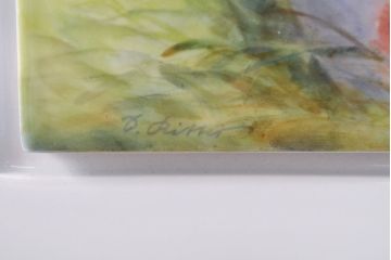 Meissen　マイセン　花鳥絵　プラーク(陶板画)　額装(R-051949)