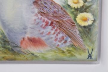 Meissen　マイセン　花鳥絵　プラーク(陶板画)　額装(R-051949)