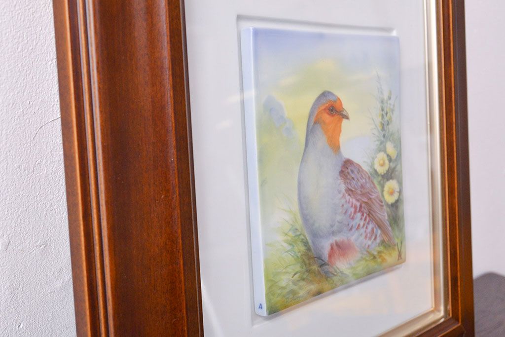 Meissen　マイセン　花鳥絵　プラーク(陶板画)　額装(R-051949)