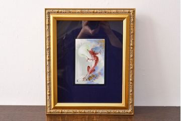 Meissen　マイセン　チューバを吹くシカ　プラーク(陶板画)　額装(R-051950)