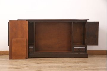 中古　美品　北海道民芸家具　HM135　深みのある色合いが美しいサイドボード(キャビネット、収納棚、リビングボード)(R-051958)