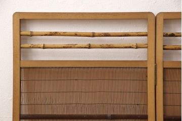 中古　民芸家具　植物をあしらったデザインが可愛らしい四連衝立(パーテーション、仕切り、つい立て)(R-051961)