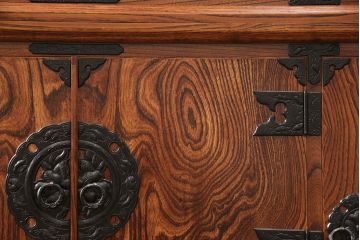 中古　岩谷堂箪笥　菊幸　美しい杢目が上質な雰囲気を醸し出す二段重ね和風キャビネット(定価約110万円)(食器棚、茶箪笥、収納棚、戸棚)(R-051963)