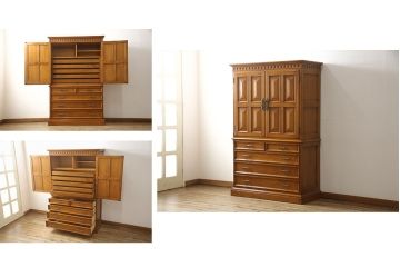 中古　横浜クラシック家具　ダニエル(Daniel)　アーリーアメリカン　木のあたたかみを感じる上品な衣装タンス(引き出し、チェスト、衣装盆、洋服タンス、着物箪笥)(定価約180万円)(R-051967)
