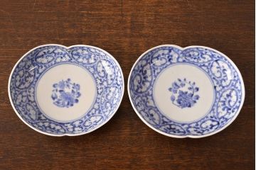 江戸期　古伊万里　蛸唐草文　渦福　変形皿2枚セット(和食器)(R-051969)
