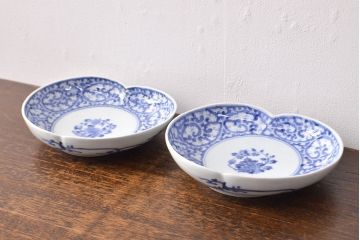江戸期　古伊万里　蛸唐草文　渦福　変形皿2枚セット(和食器)(R-051969)