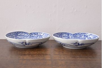 江戸期　古伊万里　蛸唐草文　渦福　変形皿2枚セット(和食器)(R-051969)