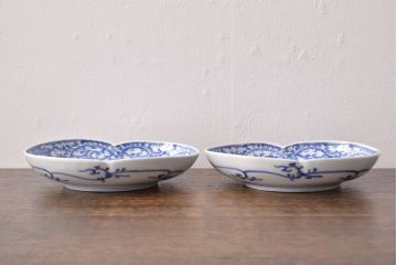 江戸期　古伊万里　蛸唐草文　渦福　変形皿2枚セット(和食器)(R-051970)