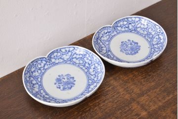 江戸期　古伊万里　蛸唐草文　渦福　変形皿2枚セット(和食器)(R-051970)