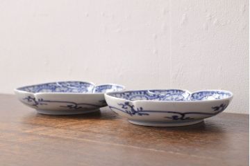 江戸期　古伊万里　蛸唐草文　渦福　変形皿2枚セット(和食器)(R-051970)