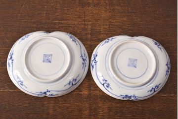江戸期　古伊万里　蛸唐草文　渦福　変形皿2枚セット(和食器)(R-051970)