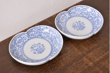 江戸期　古伊万里　蛸唐草文　渦福　変形皿2枚セット(和食器)(R-051971)