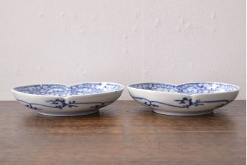 江戸期　古伊万里　蛸唐草文　渦福　変形皿2枚セット(和食器)(R-051972)