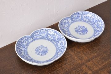 江戸期　古伊万里　蛸唐草文　渦福　変形皿2枚セット(和食器)(R-051972)