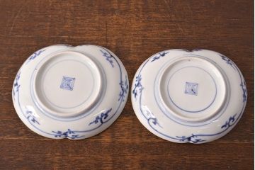 江戸期　古伊万里　蛸唐草文　渦福　変形皿2枚セット(和食器)(R-051972)