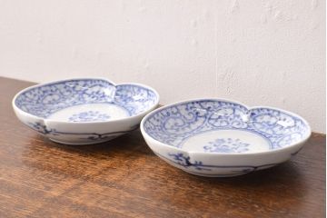 江戸期　古伊万里　蛸唐草文　渦福　変形皿2枚セット(和食器)(R-051973)