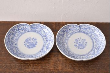 江戸期　古伊万里　蛸唐草文　渦福　変形皿2枚セット(和食器)(R-051973)