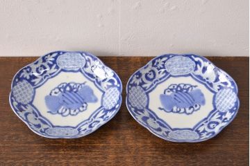 江戸期　古伊万里　染付変形皿2枚セット(和食器)(R-051974)