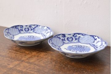 江戸期　古伊万里　染付変形皿2枚セット(和食器)(R-051974)