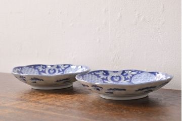 江戸期　古伊万里　染付変形皿2枚セット(和食器)(R-051974)
